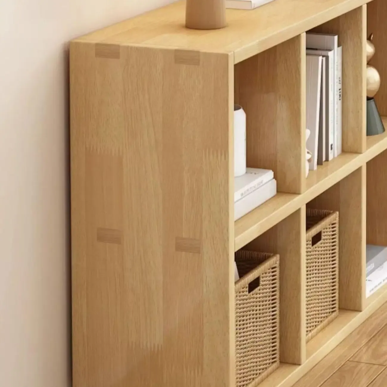 Modern Oak Bookcase Spacious Shelves Multi-Cabinets