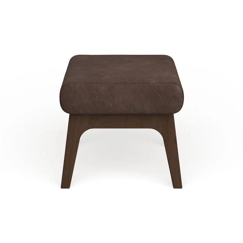Brown Faux Leather Ottoman with Wood Legs