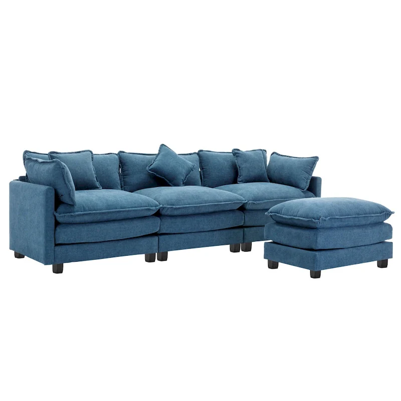 Blue 112.2  Modern L-Shaped 4-Seat Sofa with Removable Ottoman