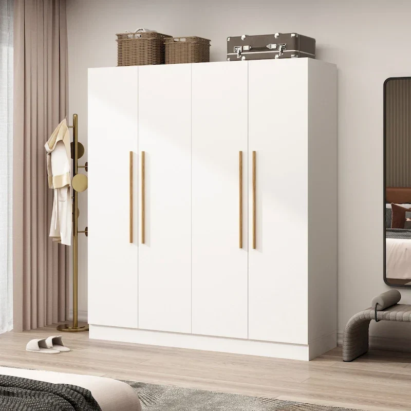 70.9H x 63W 4-Door Wardrobe with Hanging Rod — White, Melamine Finish