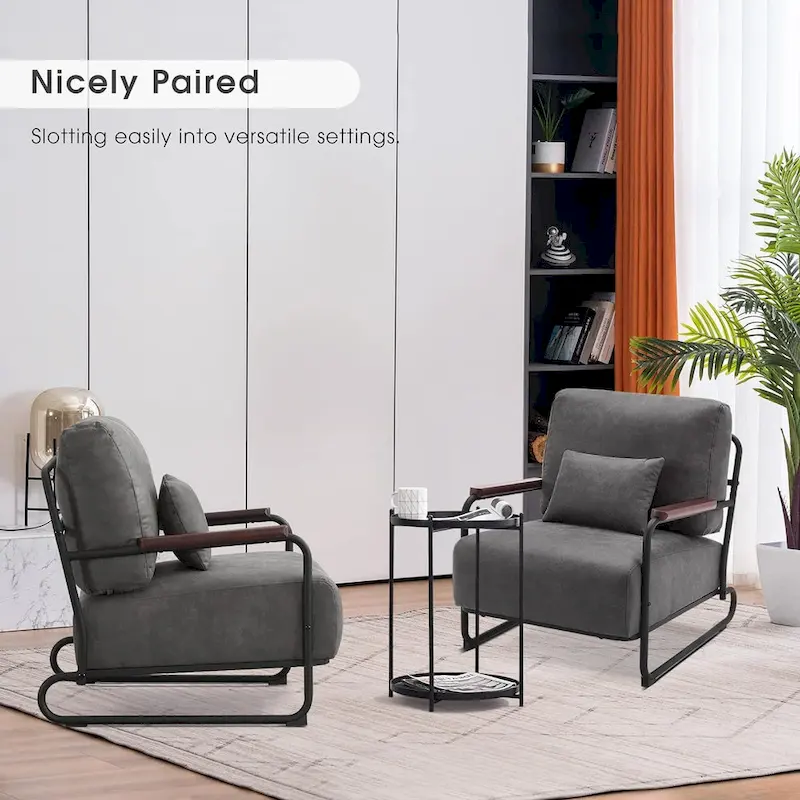 MCombo set of 2 Modern Accent Armchair with Steel Legs, Leathaire fabric HQ102