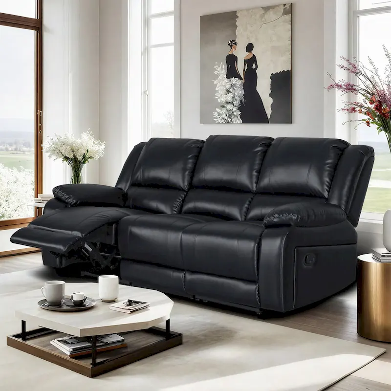 Grey / Black / Brown Faux Leather Reclining Sofa, 3-Seat