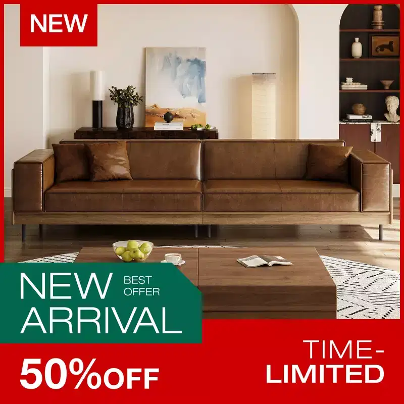 Luck Live Mid-Century Modern 111.81 Luxury Oil-Waxed Leather Sofa, High-End Vintage Sofa, Sturdy Frame, Comfortable Seating.