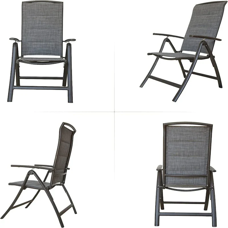 2-Piece Folding Patio Reclining Chair Aluminium Adjustable Backrest
