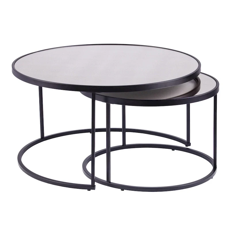Set of 2 Mirrored Round Nested Coffee Tables for Living Room - 32 x 32 x 17