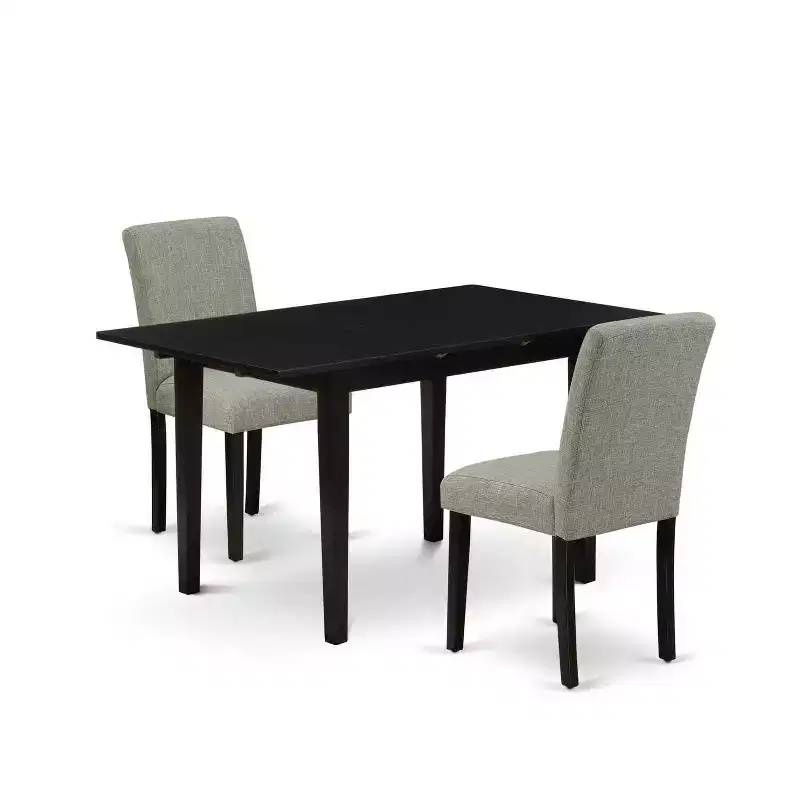 HomeStock 3-Piece Black Finish Rectangular Solid Wood Top With Butterfly Leaf Dining Table Set