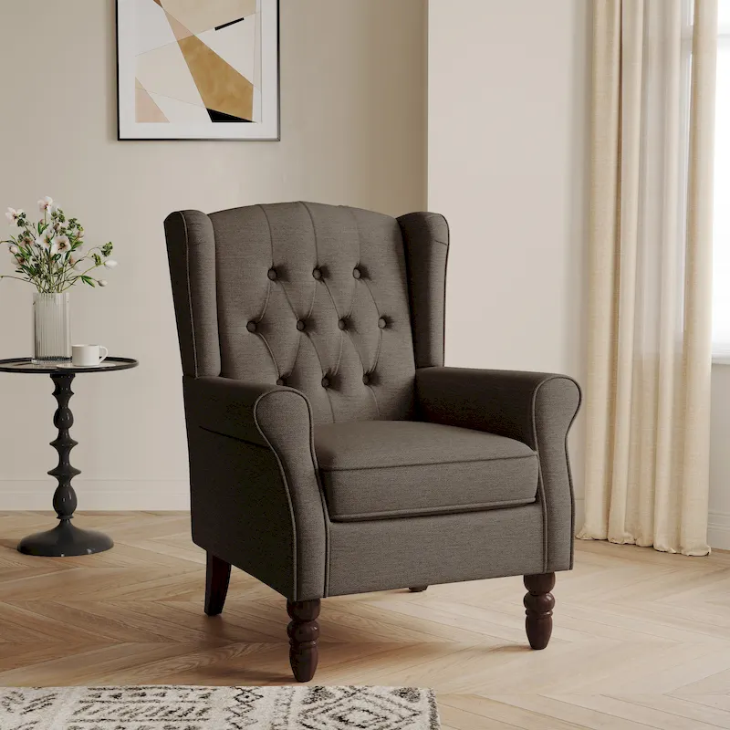 Button-Tufted Accent Chair Wingback Armchair - 38H