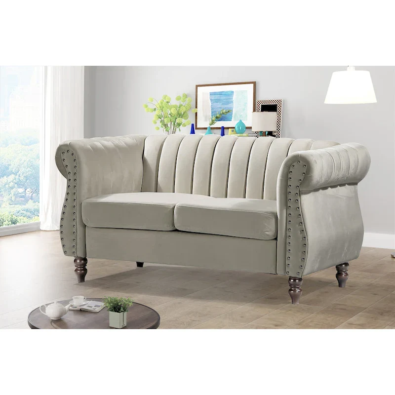 Charlot Velvet Chesterfield Rolled Arm Loveseat