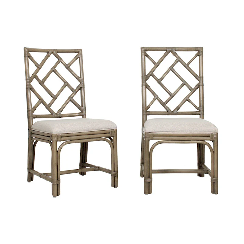 Natural Rattan Handmade Chippendale Cushioned Dining Chairs by