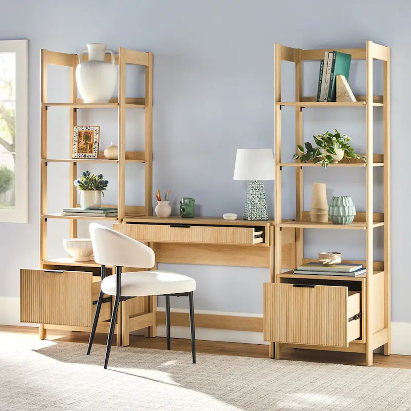 3-Piece Set Writing Desk with 2 Narrow Bookcases