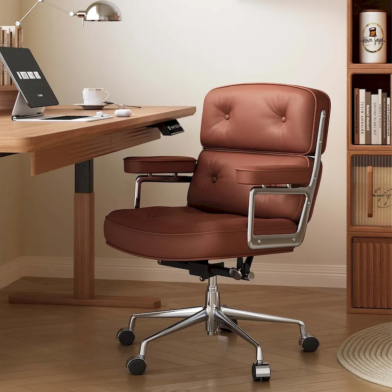 Height Adjustable Leather Ergonomic Office Chair with Lumbar Support