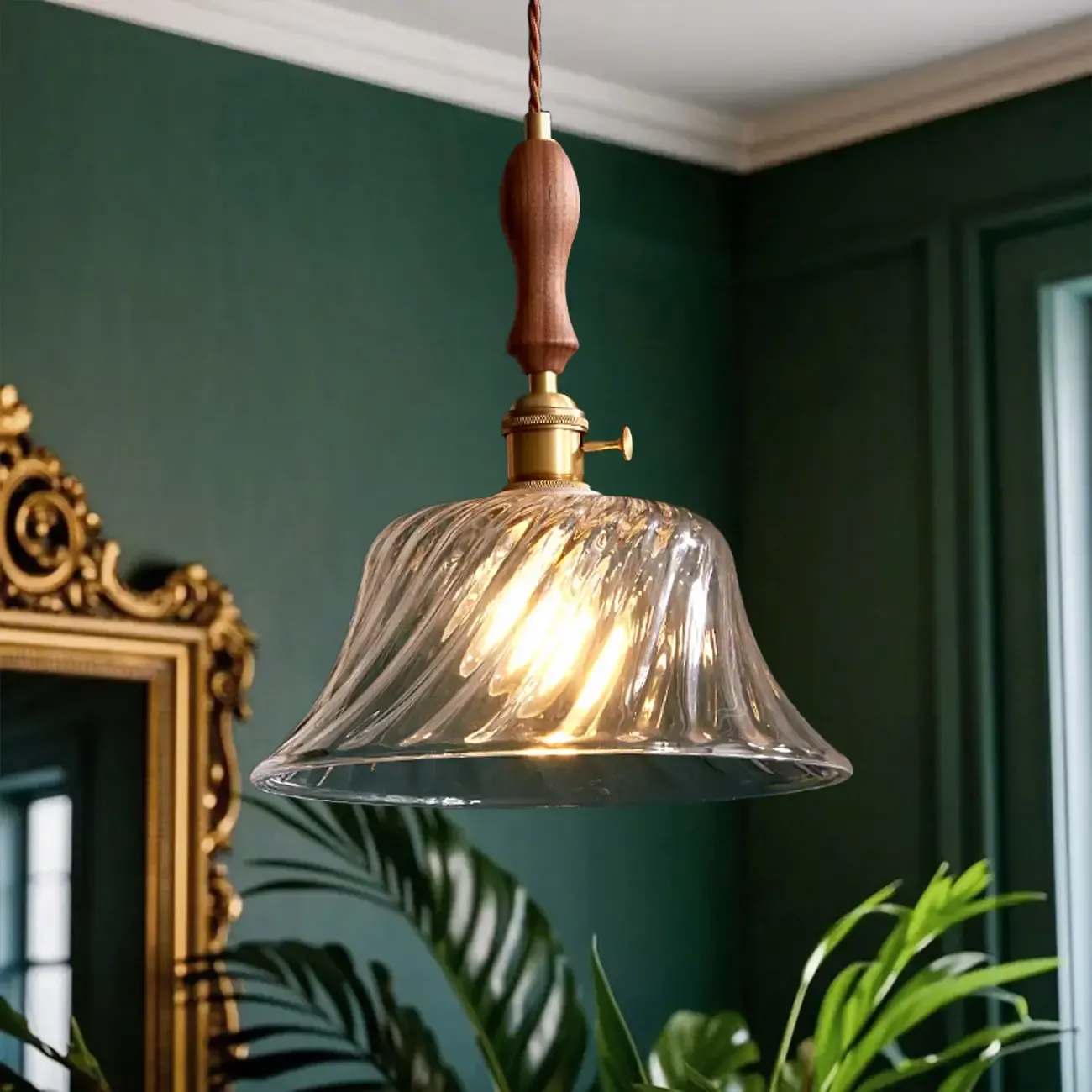 Vintage Clear Glass Water Ripple Pendant Lamp for Dining Room