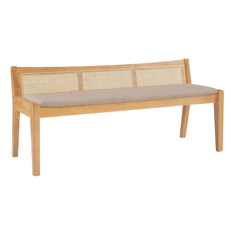 Framed Woven Rattan Cane Bench - 52.5 - Beige