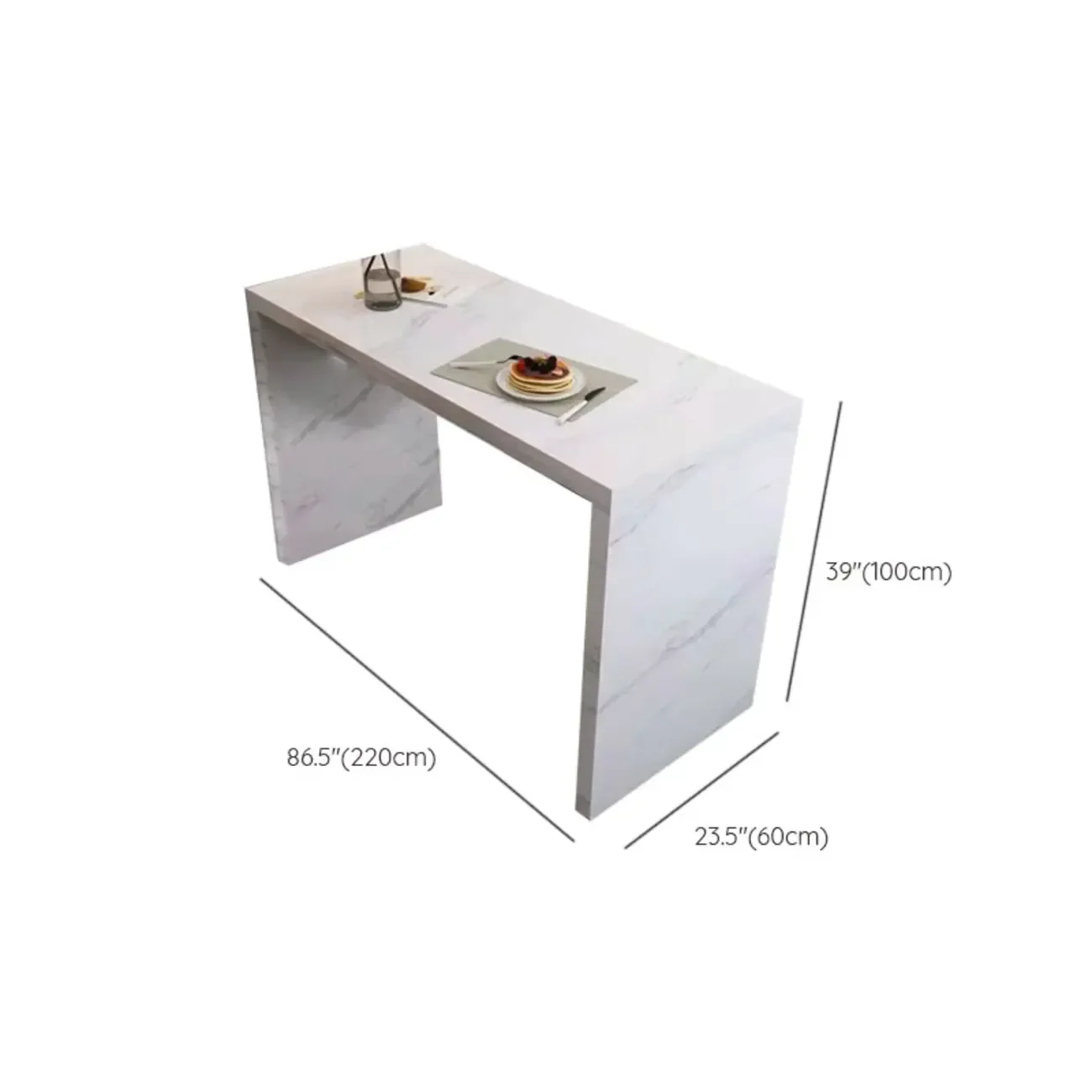 Modern Gloss White Stone Black Wood Sled Bar Tables