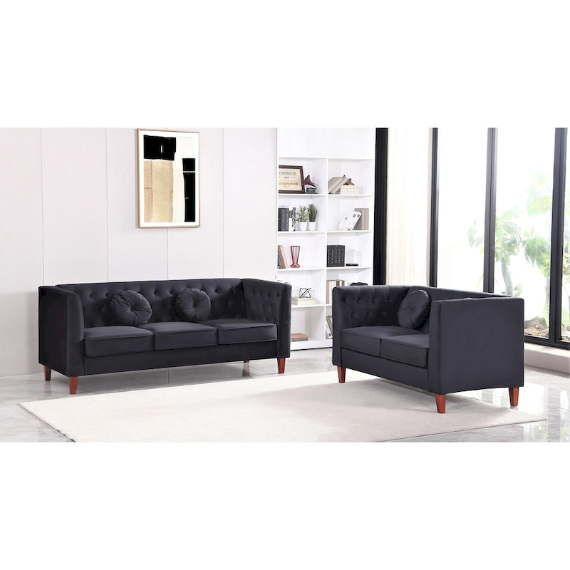 US PRIDE FURNITURE Velvet Classic Chesterfield 2 pieces Living Room Sets, Sofa and Lovesat