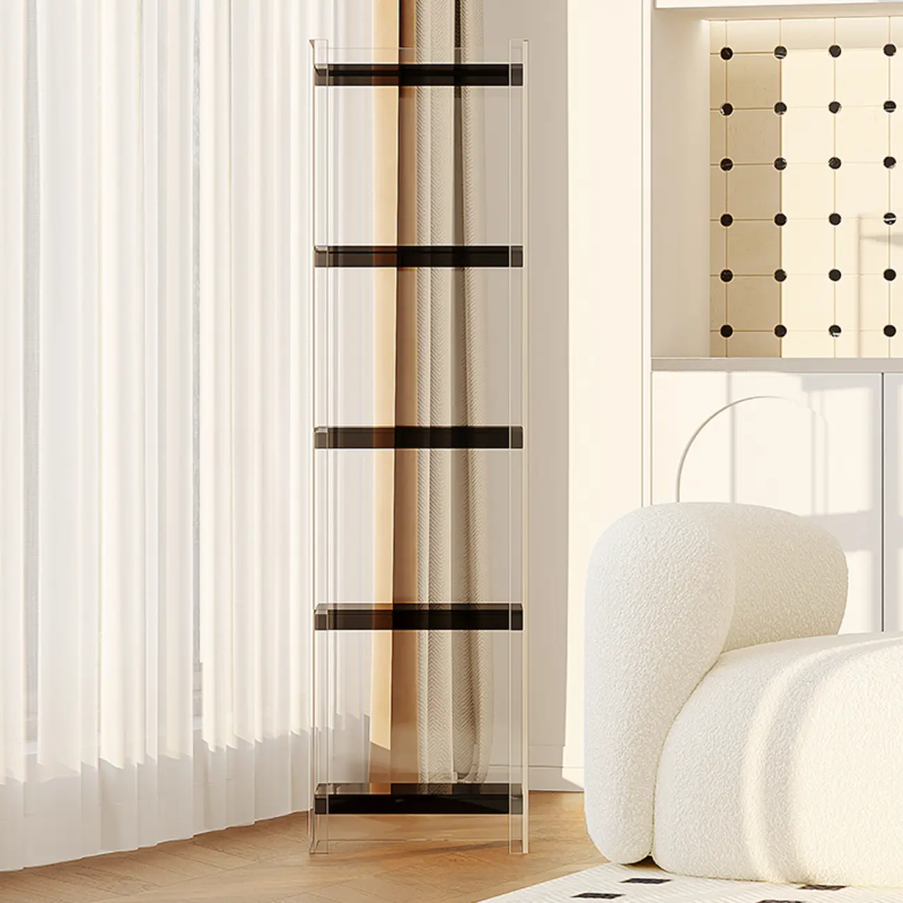 Minimalism Clear Acrylic 4-Tier Vertical Narrow Bookcase
