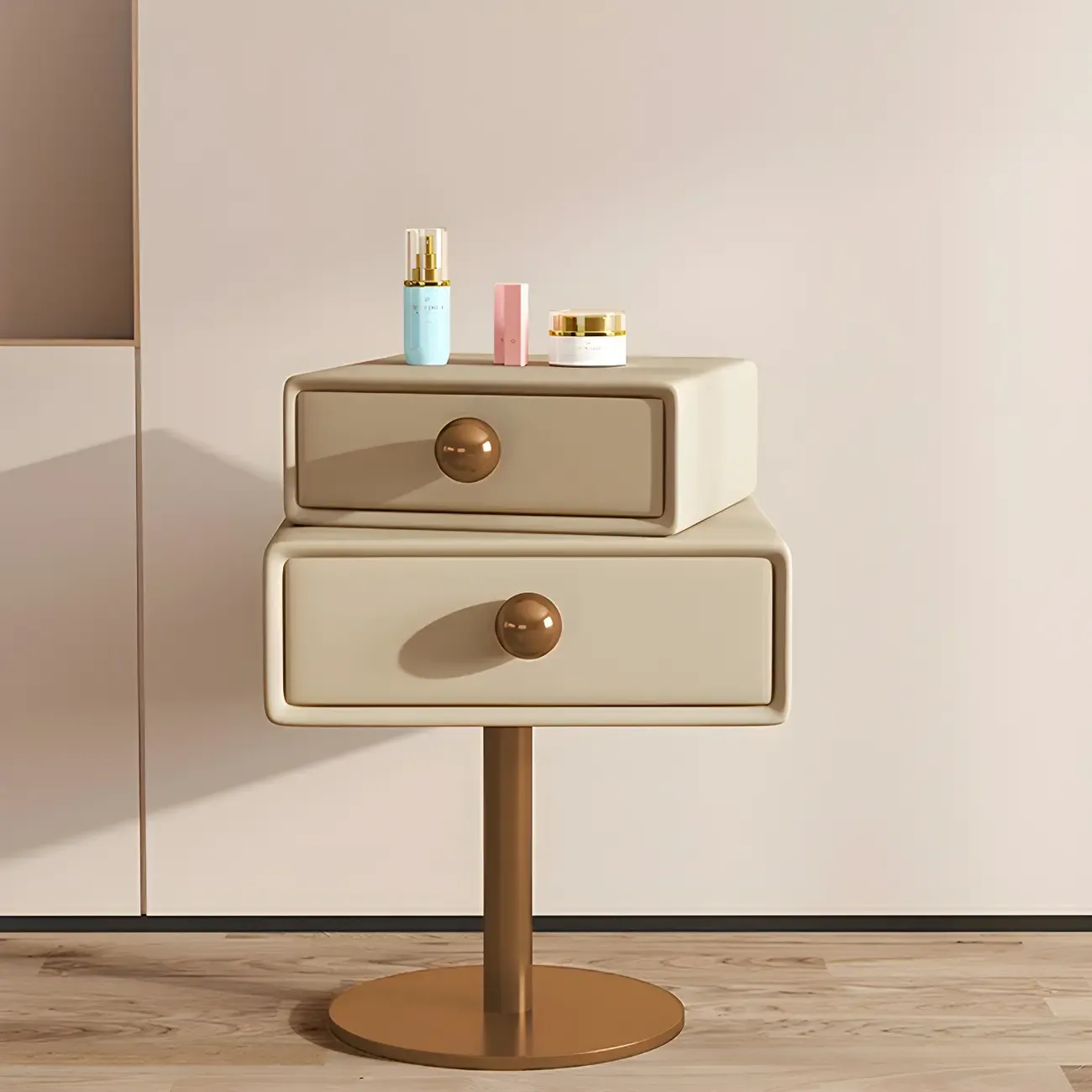 Narrow Faux Leather Swivel Drawer Nightstand for Bedroom