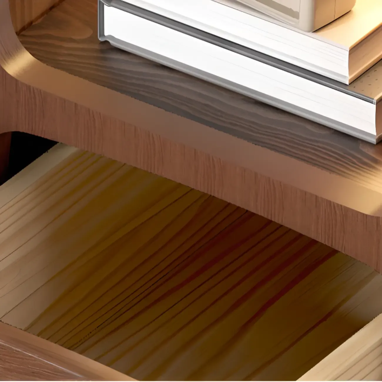 Modern Wood Small Nightstand Open Shelf and Drawer