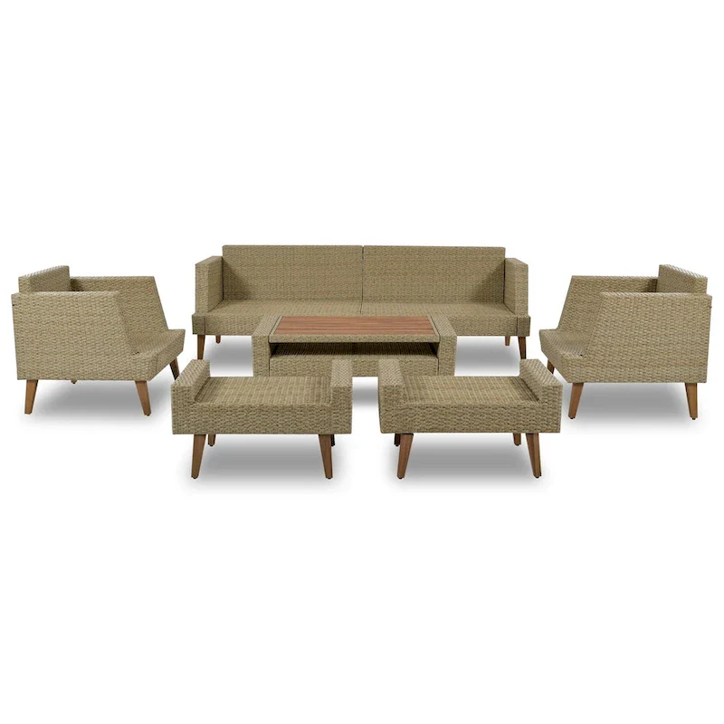 6-Pieces All Weather PE Wicker Sofa Set with Double Cushions