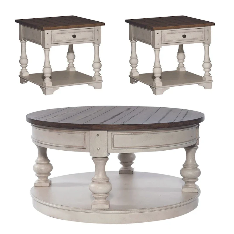 Antique White 3-Piece Table Set - 1 Round Cocktail & 2 End Tables