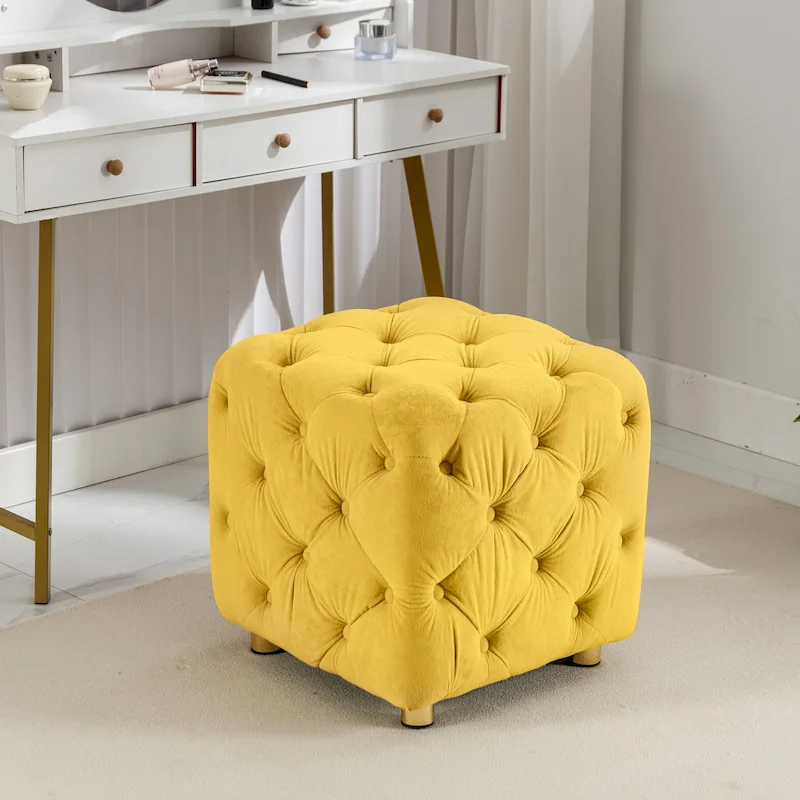 Modern Velvet Upholstered Square Tufted Ottoman