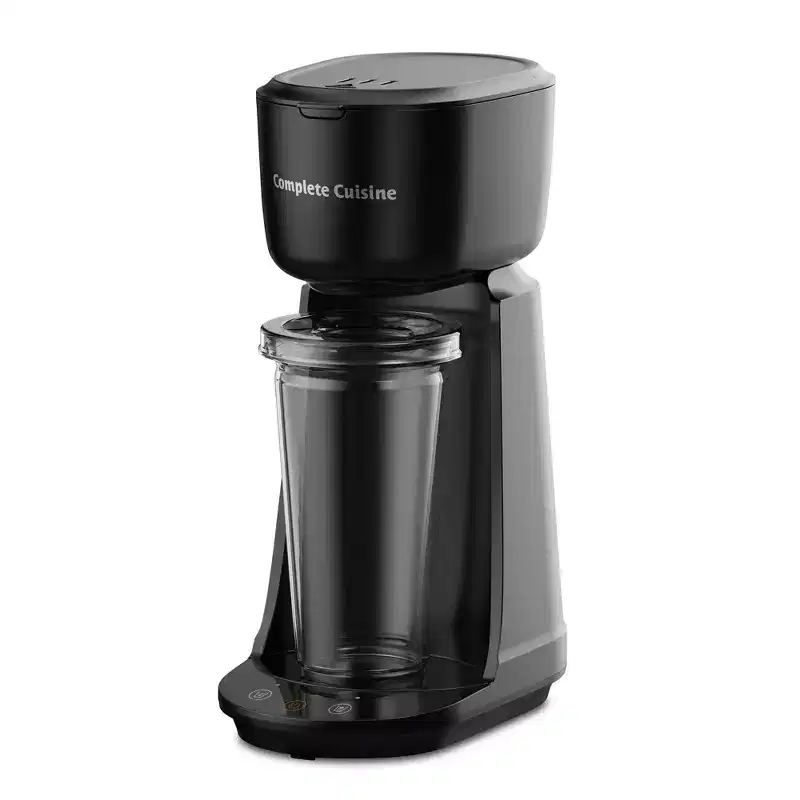 Complete Cuisine Single Serve Coffee Maker, Hot and Iced Brewer with Travel Cup, Straw, Reusable Filter, and Quick Brew Function, Black