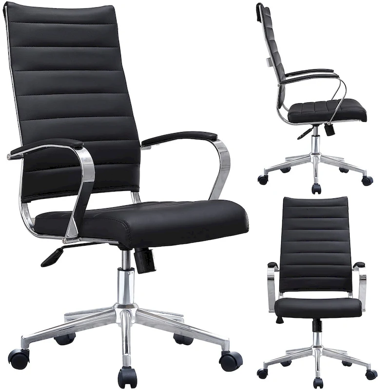 Modern Ergonomic Office Chair: Mid Back, PU Leather, Arms, Tilt, Adjustable Height, Wheels, Swivel