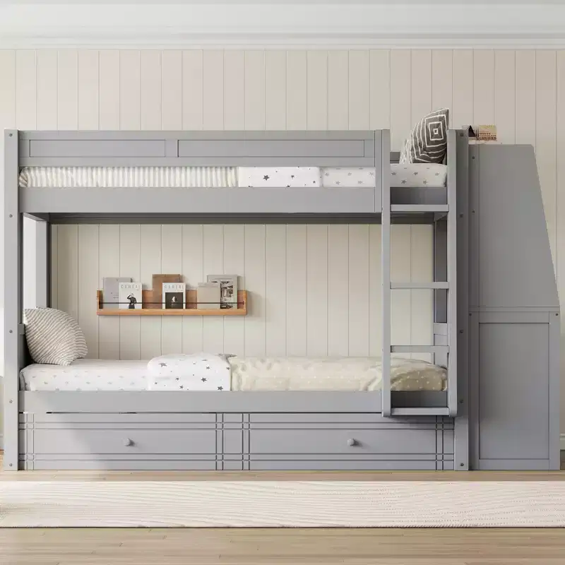 Full Size Multifunctional Bunk Bed with Desk, Bookshelves & Trundle/Drawers - ModernLuxe