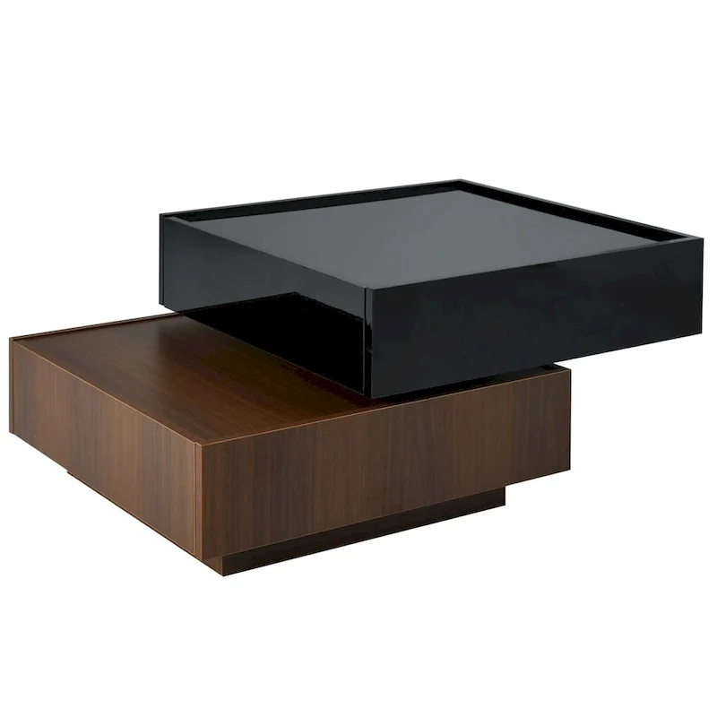 Square 360Rotating Coffee Table with 2 Drawers