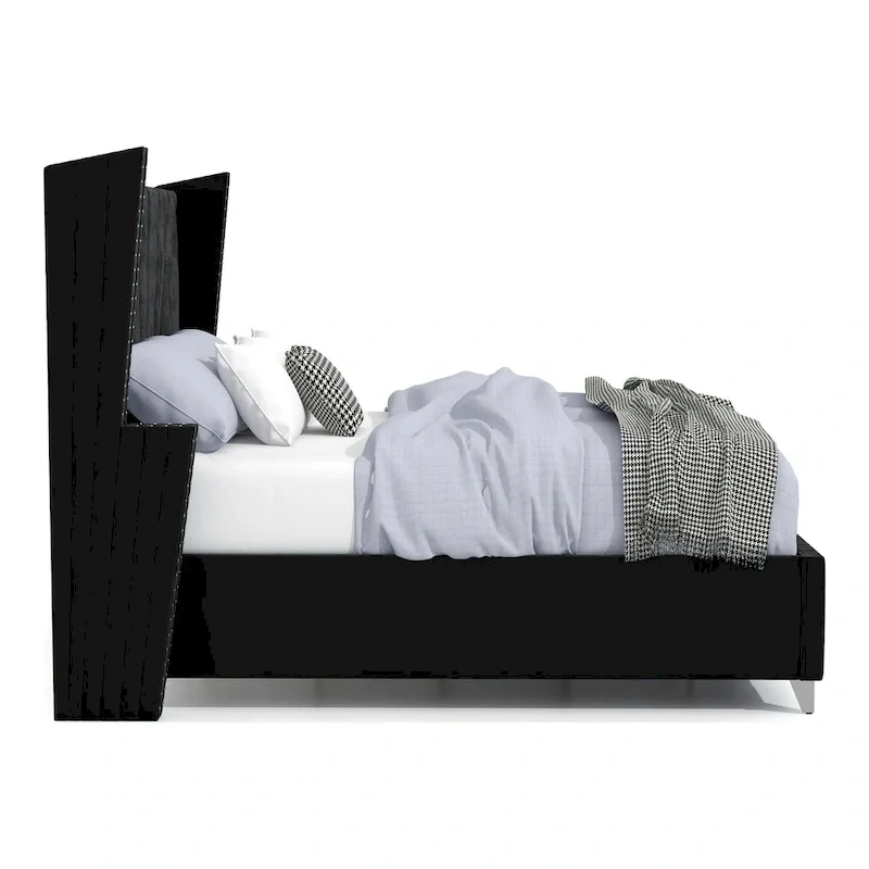 Ambrosia Glam Black Fabric Upholstered Nailhead 3-Piece Panel Bedroom Set by Furniture of America