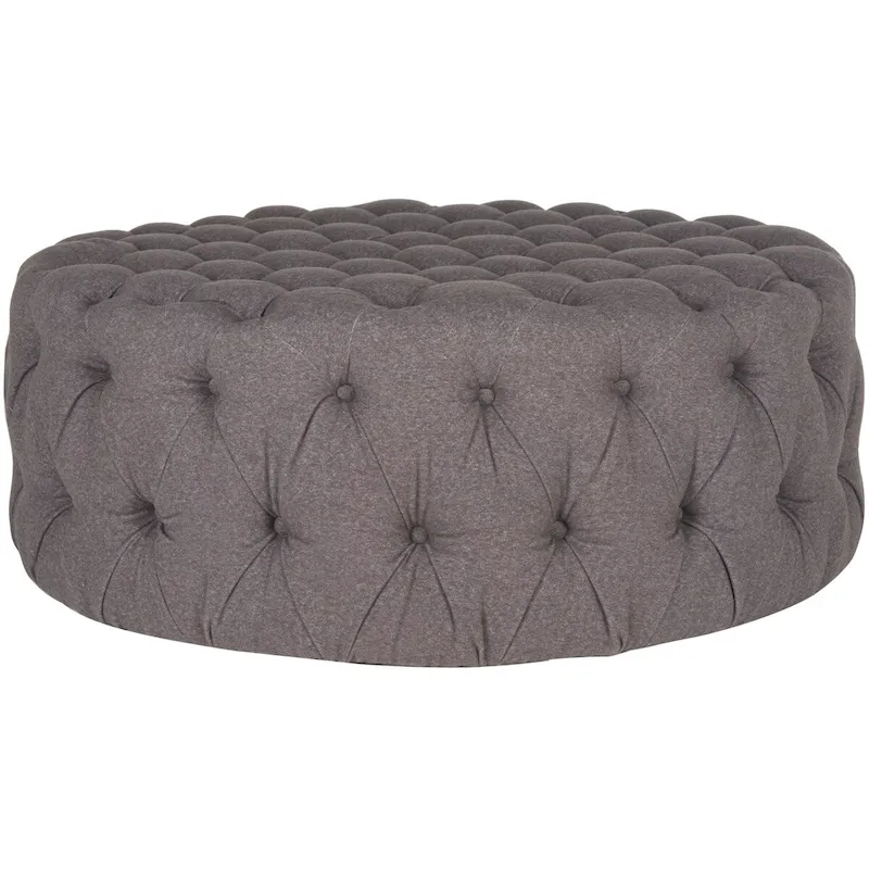 Round Button-Tufted Linen Ottoman – Mushroom / Grey / Antique Gold / Wheat / Bordeaux / Navy / Taupe, Single
