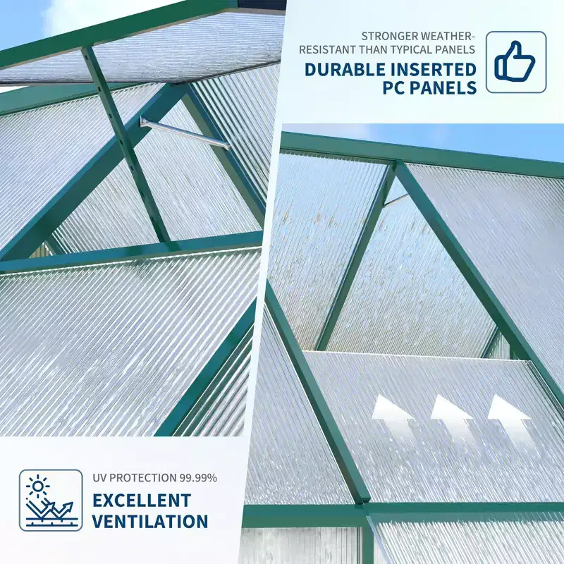8'X16' Aluminum-Framed Polycarbonate Greenhouse, Heavy Duty Greenhouse with Quick Setup Structure and Roof Vent, Enhanced Aluminum Greenhouses Kit