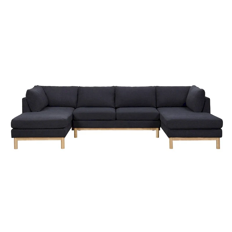 Black Sherpa U-Shaped Sectional Sofa with Double Chaise, Seats 4–6