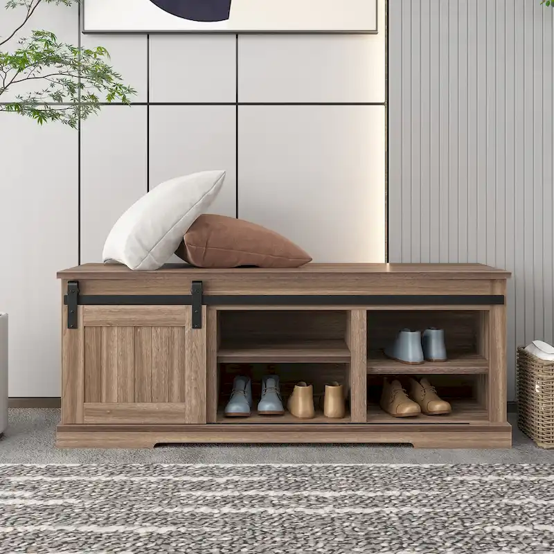 Storage Bench with a Sliding Door and Adjustable Shelf