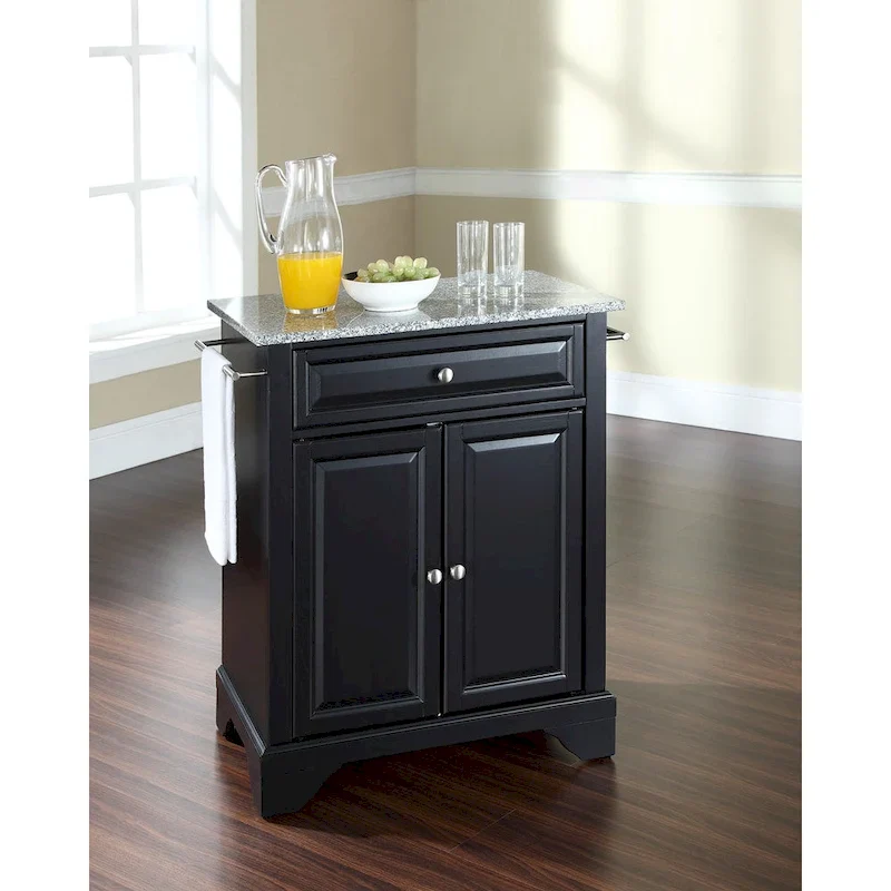 Solid Granite Top Portable Kitchen Island in Black Finish - 31W x 18D