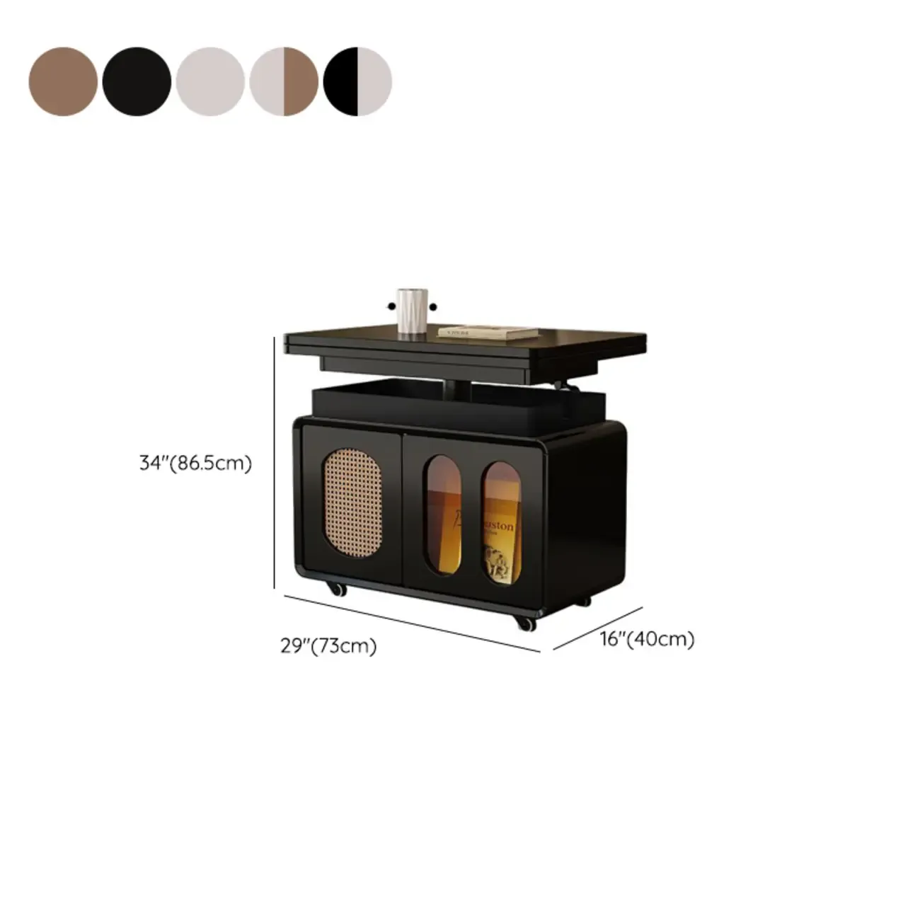 Elegant Brown Rolling Wood Side Table Adjustable Top