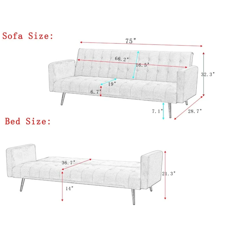 75 Wide Tufted Velvet Convertible Sleeper sofa
