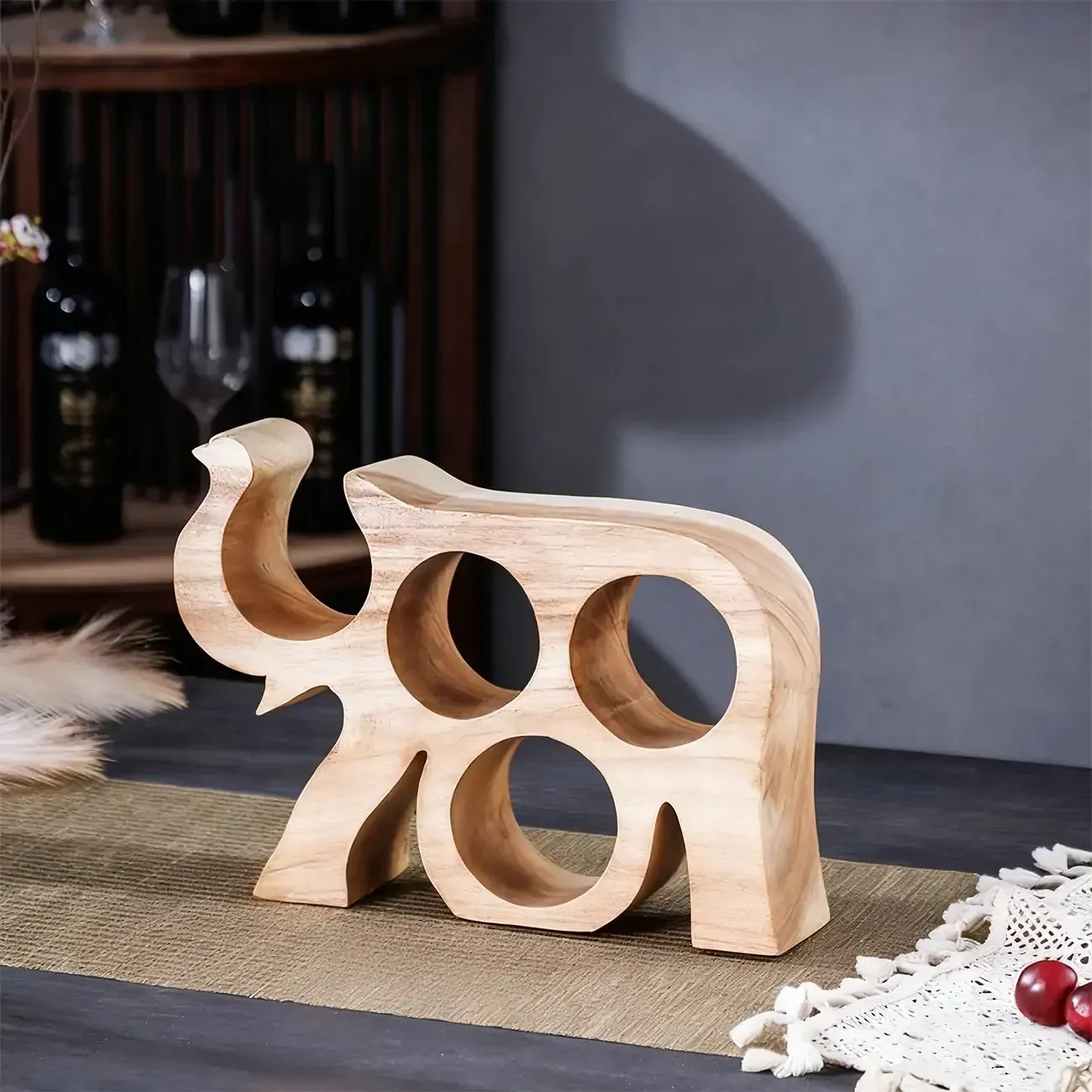 Solid Wood Tree Design Handcraftd Wine Rack Table Top