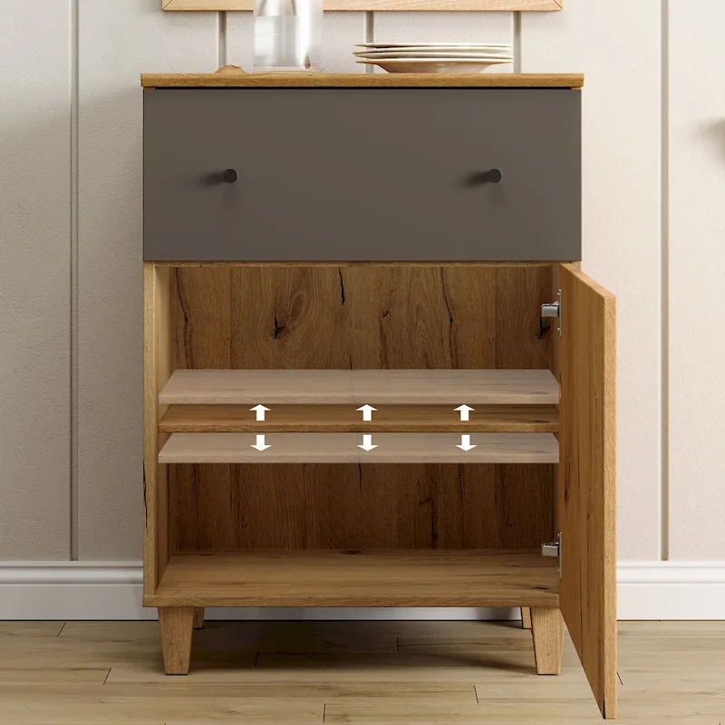 Sideboard Buffet Cabinet with Drawer - Fabric Texture Finish (Beige)