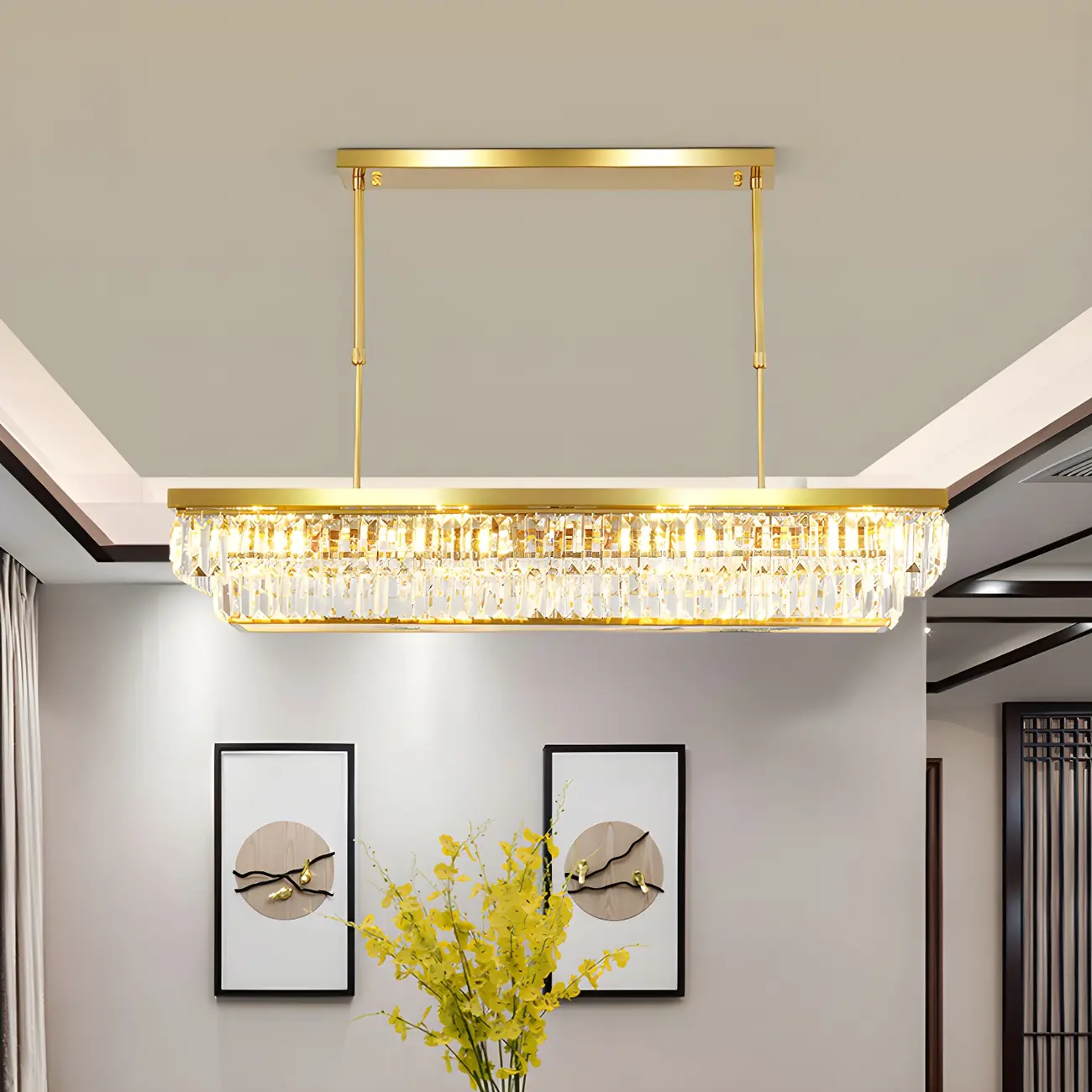 Modern Adjustable Crystal Pendant Light in Gold