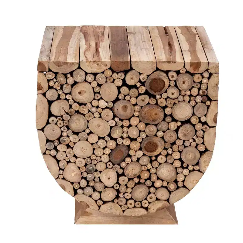 East at Main 22" Augusta Side Table Tan: Reclaimed Munggur Wood, U-Shaped, No Assembly Required