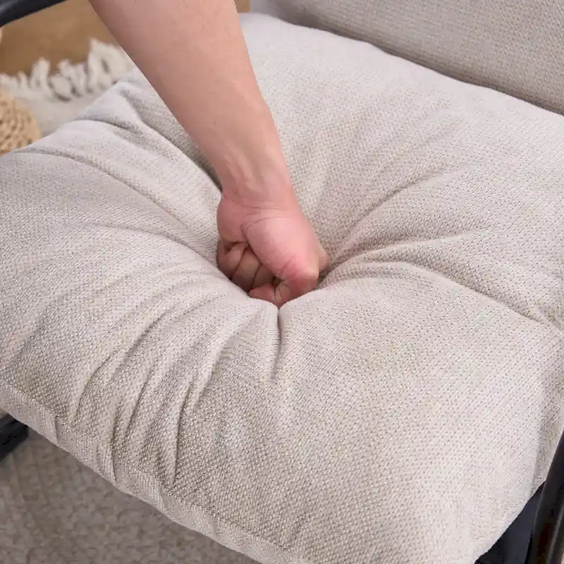 FERPIT Modern Curved Accent Chair with Faux Linen Upholstery, Comfy Lounge Chair with Metal Frame & Cushions