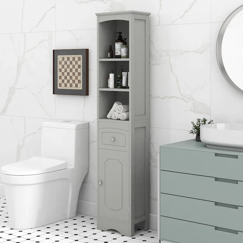 Tall Bathroom Freestanding Storage Cabinet with Drawer