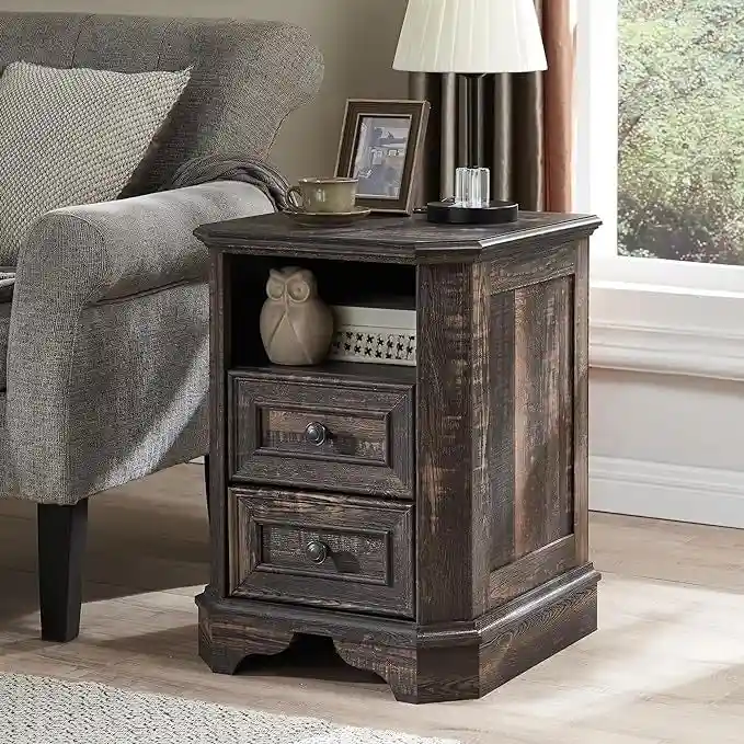 18 Farmhouse Nightstand with Charging Station, End Table,Side Table