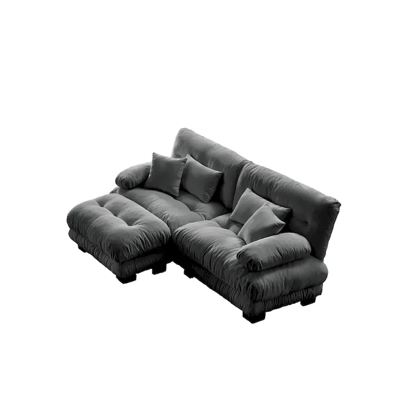 L Shaped Loveseat Sofa Chenille Sectional Couch with Lumbar Pillows