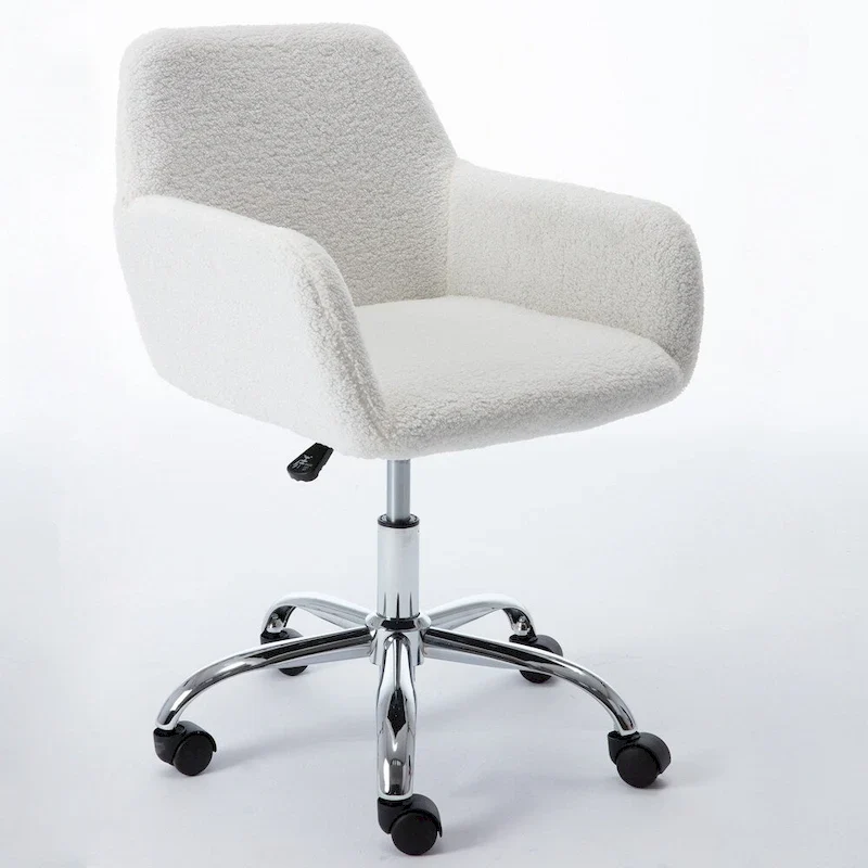 White Faux Fur Swivel Desk Chair with High Back & Adjustable Height, 1-Person