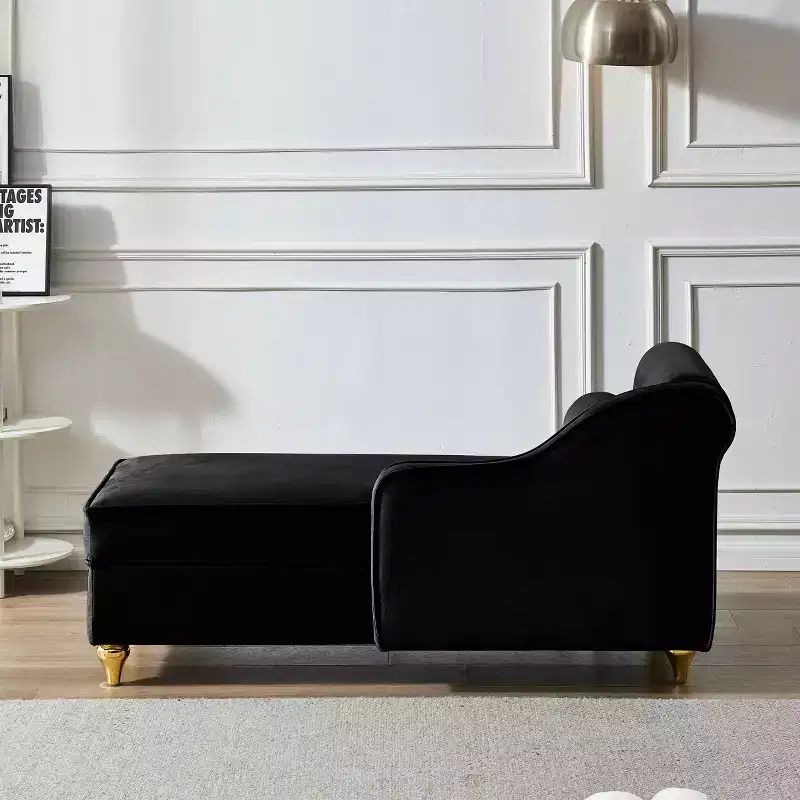 MAYEERTY Modern Upholstered Chaise Sofa with Storage Upholstered Velvet for Living Room Bedroom Black