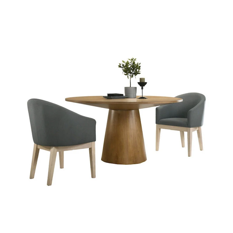 Dining Table and Chair, Round, Barrel Seat, Brown, Gray