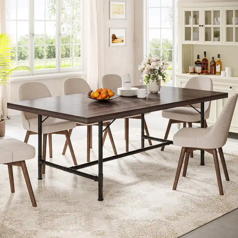 Rustic Rectangle 70.9-Inch Dining Table with Tube Metal Frame
