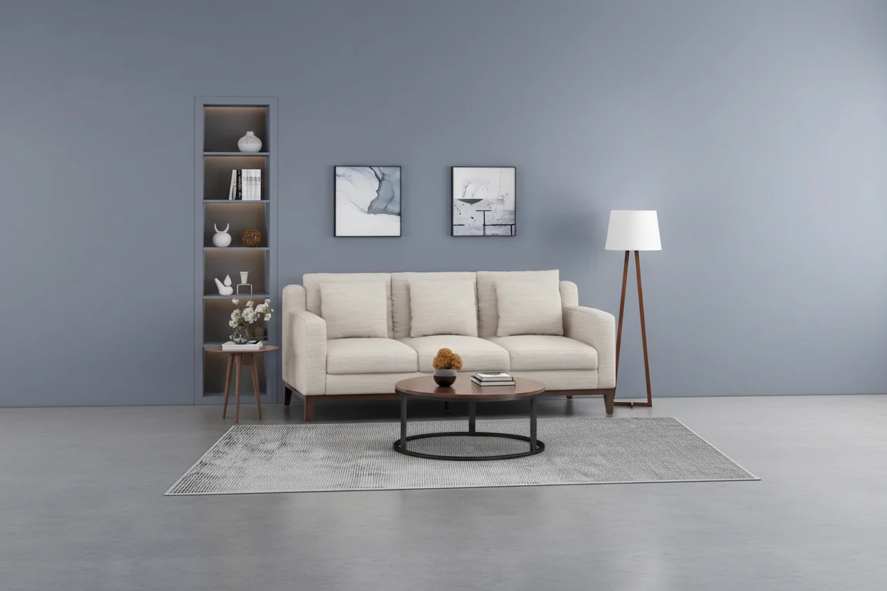 Fabric Contemporary 3-seater Sofa with Accent Pillows